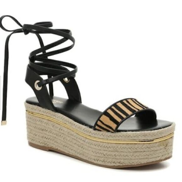 Bleecker & Bond Shoes - Bleecker & Bond Odette Tiger Print Calf Hair Espadrille Platform Wedge Sandals